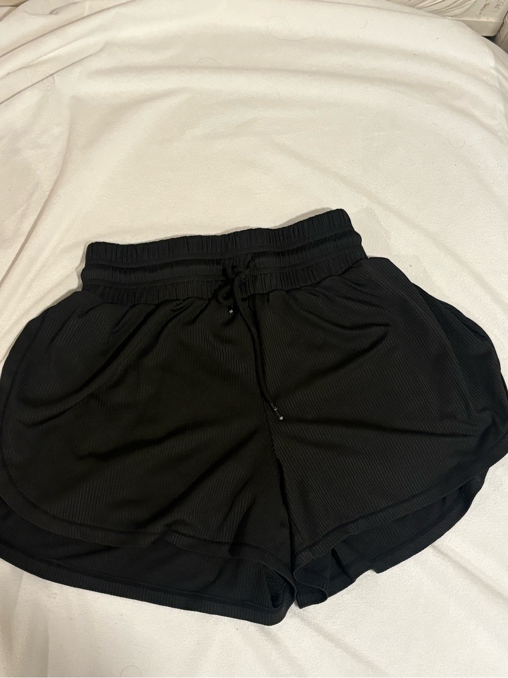 Black Women's Ribbed Drawstring Shorts